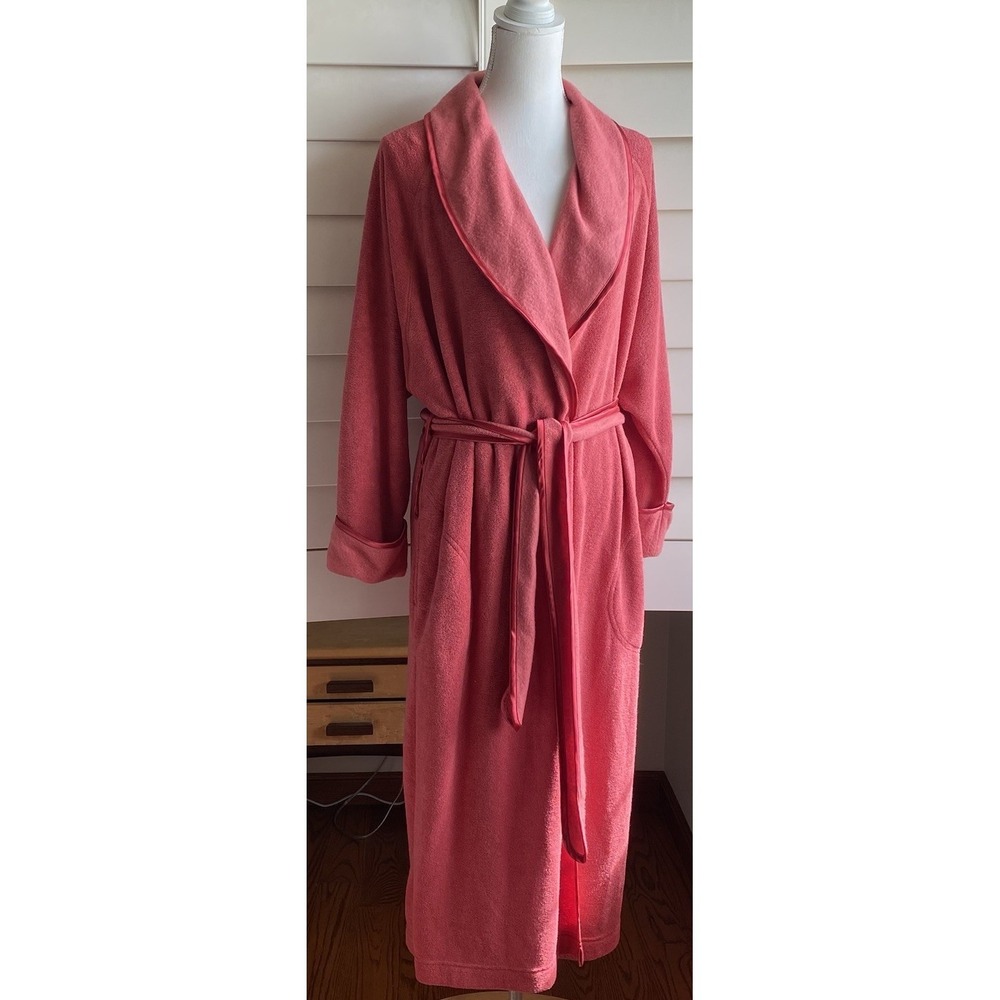 Crabtree & Evelyn Bath Robe Womens XS - S Belted Coral Orange Long Fleece Cozy